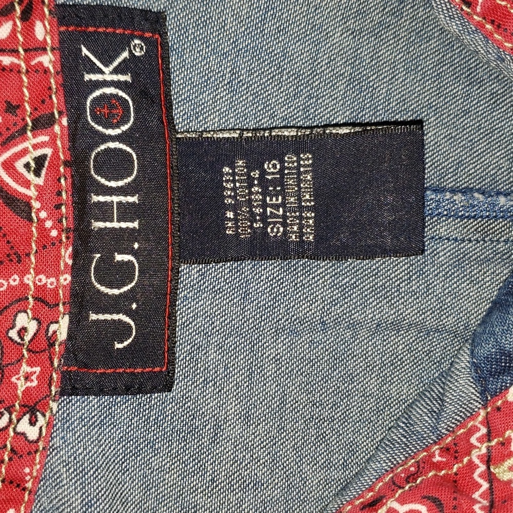 JG Hook Vintage Sleeveless Collared Red Bandana Neck Denim Sheath Jean Dress 16 - Picture 12 of 16